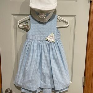 Gymboree Light Blue Checkered Dress with Hat